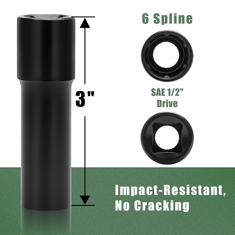 glorider Small 6 Point Spline Lug Nut Socket, 1/2-Inch Drive Impact Square Tool – Easily Remove M12x1.5, M12x1.25, 1/2-20, M10x1.25, 3/8-20 Lug Bolts/Nuts | 1 Pc (Black) - Image 2